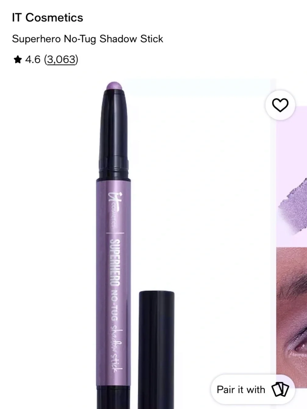 it cosmetics Superhero No-Tug Shadow Stick epic amethyst